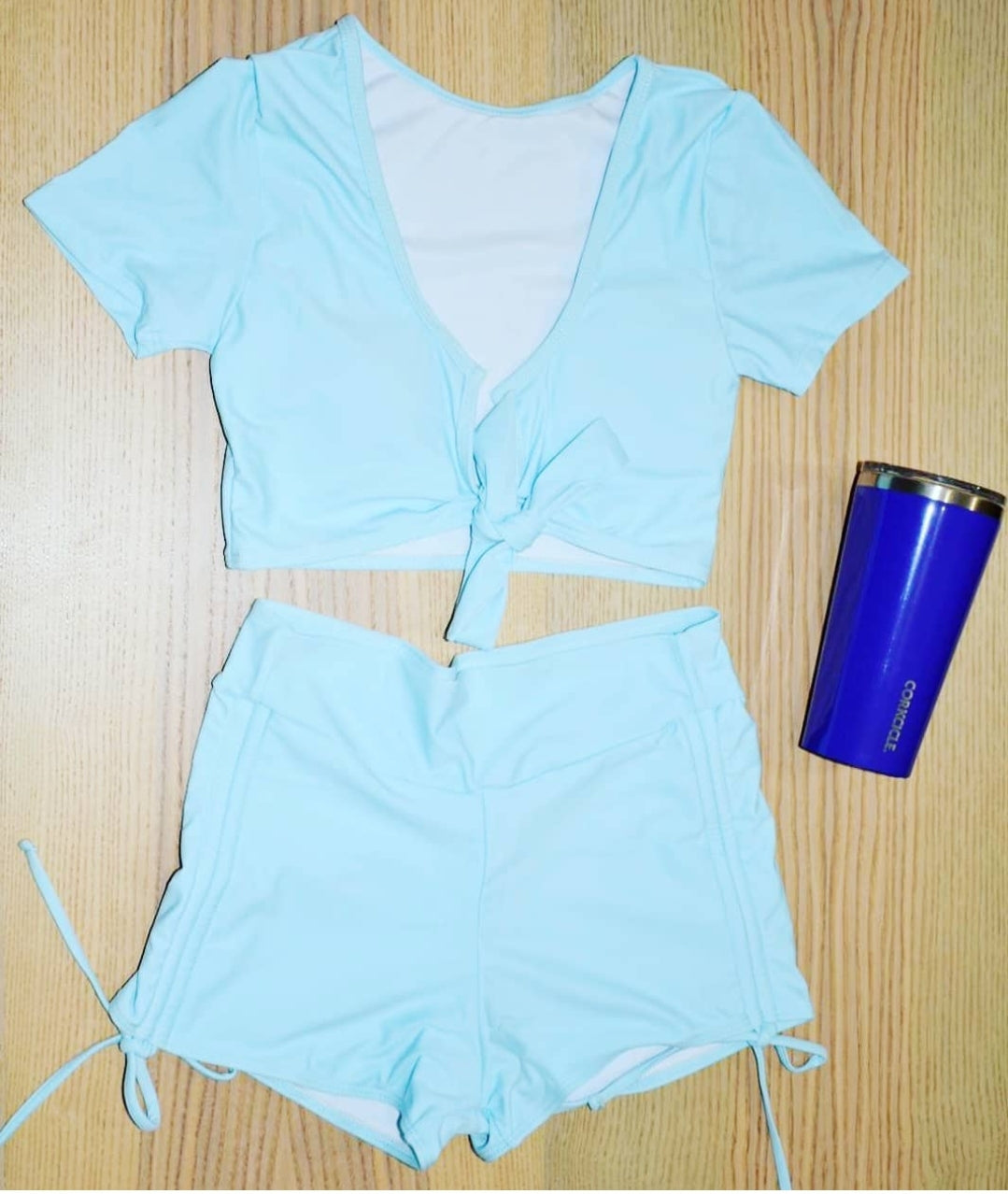 Sky blue two piece pant swimsuit