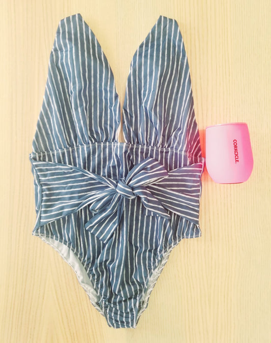 Blue and White Stripes Bow