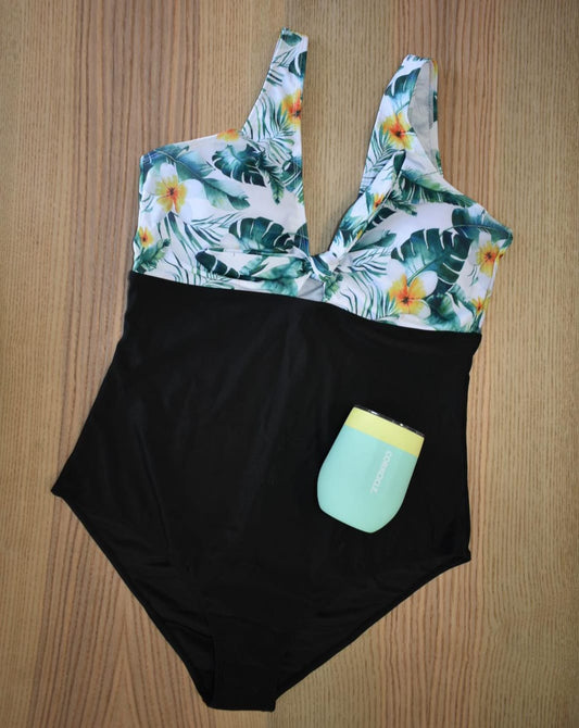 Black and Floral One Piece