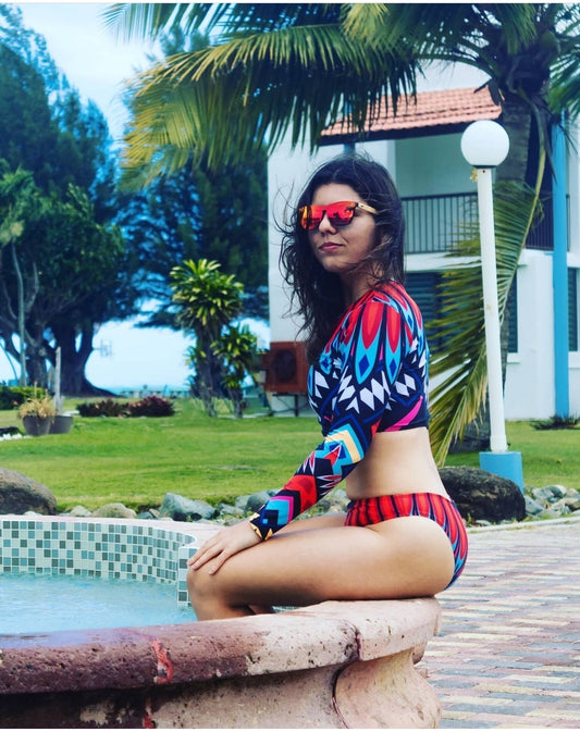 Geometric Print Long Sleeve Bikini