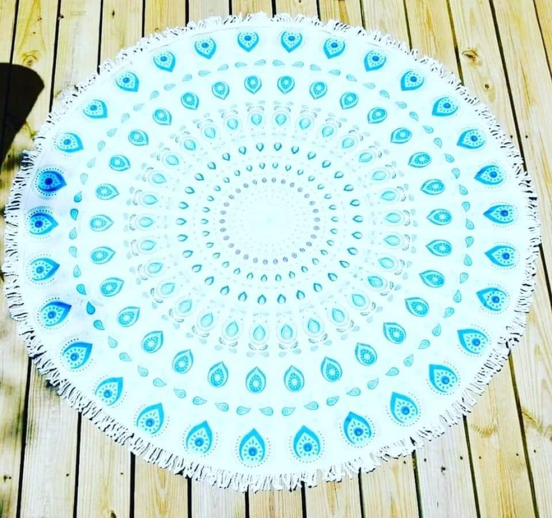 White & Sky Blue Sand Towel