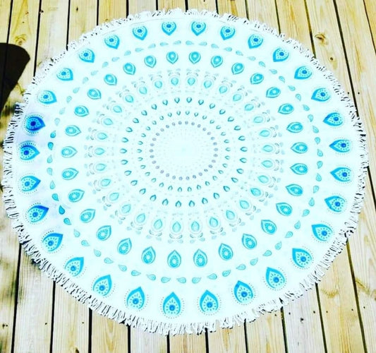 White & Sky Blue Sand Towel